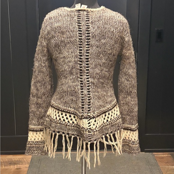 Ike Love Knit Boho Sweater | Mohair Blend | Fringe Hem | Size L - Picture 2 of 5